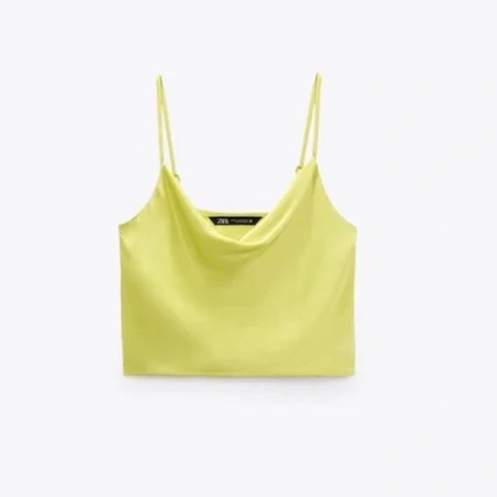 Zara Lime Green Satin Cowl Neck Tank Top